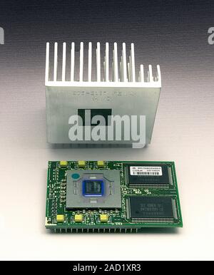 Heat sink attached to a computer motherboard to remove heat generated by the operation of the microprocessor chip of the central processing unit (CPU) Stock Photo