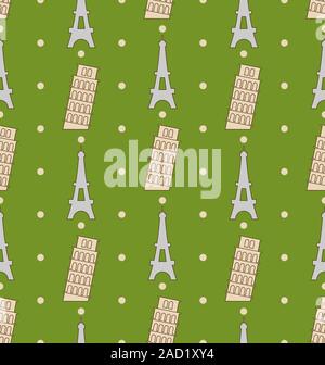 Illustration Seamless Pattern of the Architectural Symbols, Famous Landmarks Stock Photo