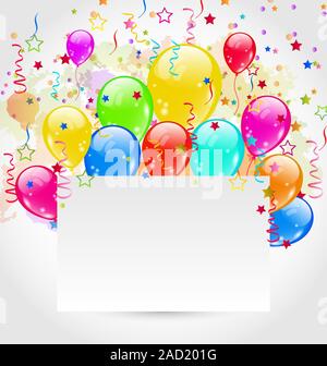 Greeting card with balloons and confetti vector illustration Stock ...