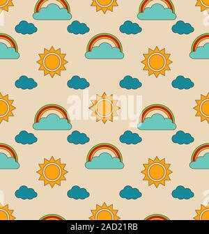 Old Seamless Pattern with Weather Symbols Stock Photo