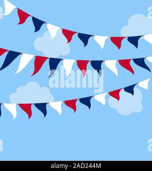 Flags USA Set Bunting Red White Blue for Celebration Stock Photo