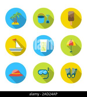 Flat modern set icons of traveling, planning summer vacation Stock Photo