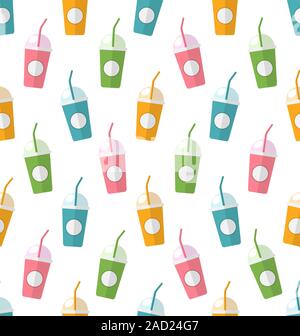 Seamless Pattern with Colorful Set of Milkshakes with Straws Stock Photo