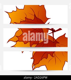 Set autumnal cards with maple leaves Stock Photo