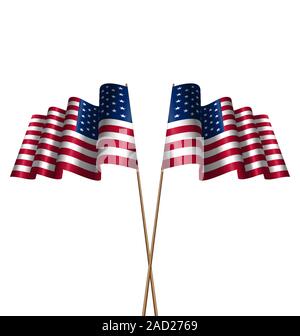 Two Flags USA Waving Wind Stock Photo