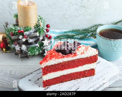 sponge cake red velvet New Year, Christmas Stock Photo