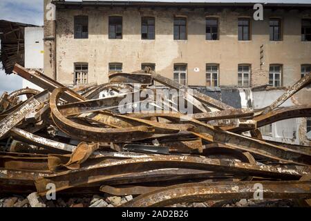 Large rusty steel beams for recycling Stock Photo