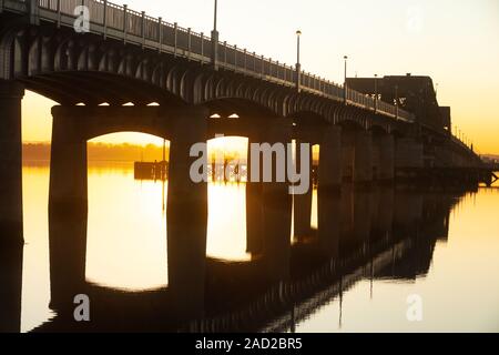 Kincardine Bridge over the Firth of Forth at sun set, Fife, Scotland. Stock Photo