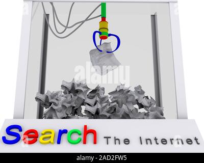 Internet search engine. Conceptual image of a claw crane arcade machine holding results from an internet search engine, representing the variable chan Stock Photo
