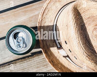 Can of beer on a beautiful background Stock Photo