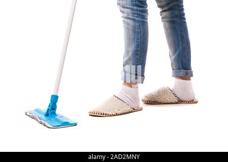 Cleaning floor with mop. Stock Photo