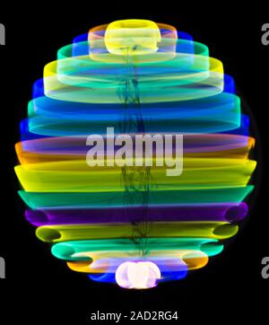 Multicoloured spinning light trails. Stock Photo