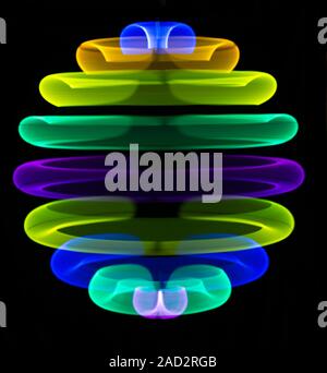 Multicoloured spinning light trails. Stock Photo