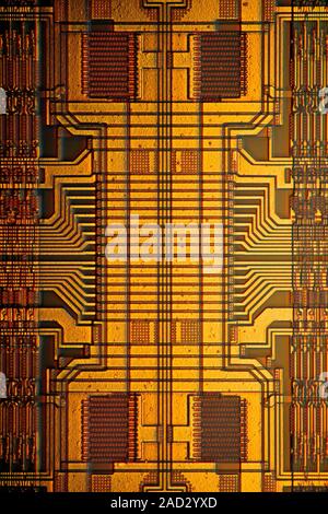 Computer RAM module. Light micrograph of a 1 megabyte fast page mode dynamic random-access memory (FPM DRAM) module. Random-access technology allows t Stock Photo