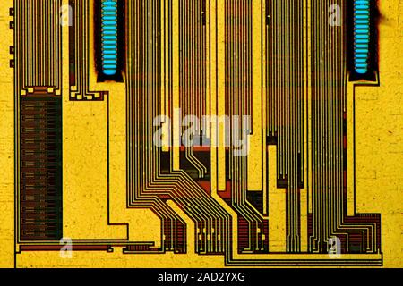 Computer RAM module. Light micrograph of a 128 megabyte PC-100 series synchronous dynamic random-access memory (SDRAM) module. Random-access technolog Stock Photo