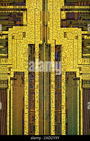 Computer RAM module. Light micrograph of a 64 megabyte extended data-out dynamic random-access memory (EDO DRAM) module. Random-access technology allo Stock Photo