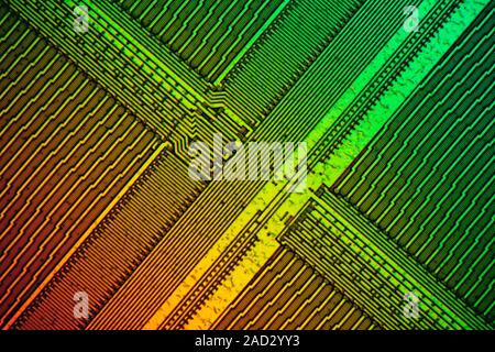 Computer RAM module. Light micrograph of a 64 megabyte extended data-out dynamic random-access memory (EDO DRAM) module. Random-access technology allo Stock Photo