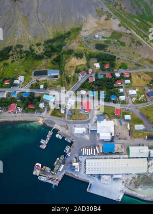 Harbor, Bildudalur, Arnarfjordur fjord, Westfjords, Iceland Stock Photo