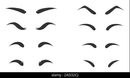Set of Eyebrows shape. Eyebrow shapes. Various types of eyebrows. Makeup tips. Eyebrow shaping for women. Stock Vector