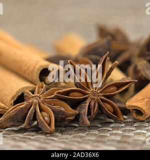 Anise stars and cinnamon sticks Stock Photo