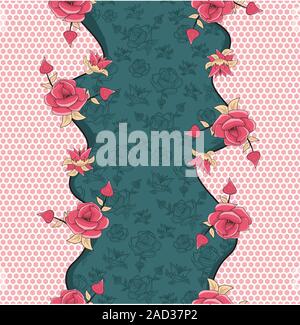 Seamless cute rose blossom with pink polka dots. - vector Stock Vector