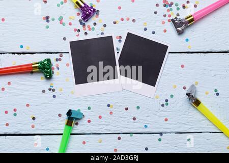 Blank photographyson white wooden floor Stock Photo