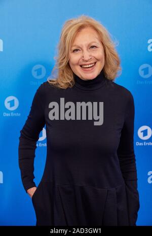 Hamburg, Germany. 03rd Dec, 2019. Maren Kroymann, actress, stands in front of a logo wall at a photo shoot on the occasion of the ARD annual press conference. Credit: Georg Wendt/dpa/Alamy Live News Stock Photo