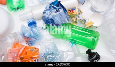 Crumpled plastic bottle for recycling Stock Photo