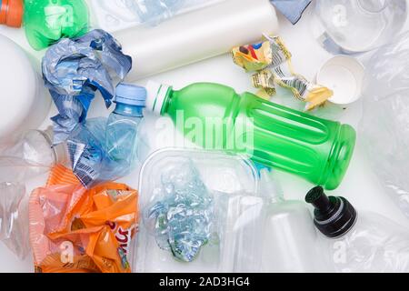 Crumpled PET bottles for recycle Stock Photo