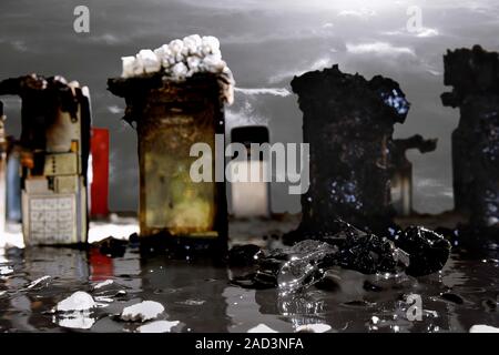 Peak oil, conceptual image. Peak oil refers to the point when large reserves of new oil are no longer found and oil production starts to decline from Stock Photo