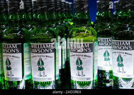 Tyumen, Russia - August 27, 2019: Bottle drink William lawsons whiskey selling in stores metro hypermarket Stock Photo