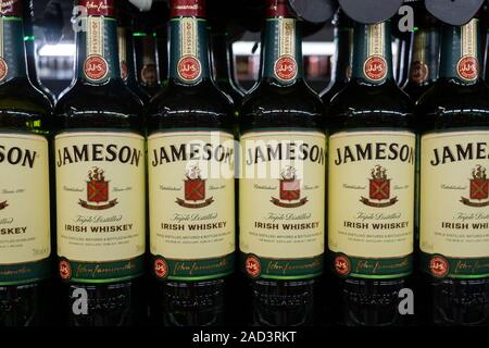 Tyumen, Russia - August 27, 2019: Bottles drink jameson whiskey sale in stores metro cash and carry Stock Photo
