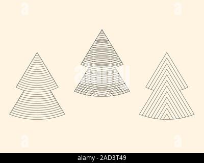 Set of linear graphic stylized Christmas trees on beige Stock Vector