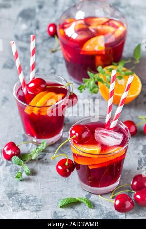 summer cool alcoholic drink sangria with fresh fruits and berries Stock Photo