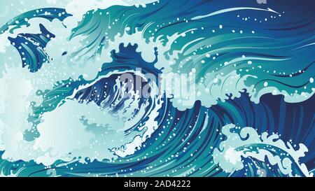 Big rushing sea or ocean waves design. Stock Vector