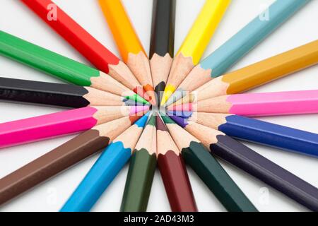 Colorful Pencils Arranged round on white Stock Photo