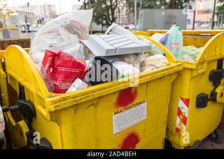 Yellow bags full of plastic waste Stock Photo - Alamy