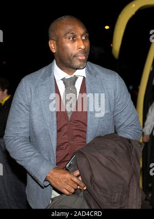 Burton Upon Trent, UK. 03rd Dec, 2019. 3rd December 2019; Pirelli Stadium, Burton Upon Trent, Staffordshire, England; English League One Football, Burton Albion versus Southend United; Manager of Southend United Sol Campbell arriving at the Pirelli Stadium before the match - Strictly Editorial Use Only. No use with unauthorized audio, video, data, fixture lists, club/league logos or 'live' services. Online in-match use limited to 120 images, no video emulation. No use in betting, games or single club/league/player publications Credit: Action Plus Sports Images/Alamy Live News Stock Photo