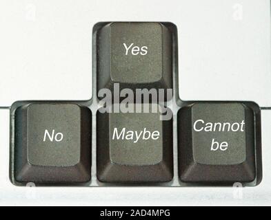 Keyboard with "yes", "no", maybe", and "cannot be" keys Stock Photo