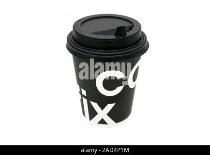 TEL AVIV - NOV 27: Black Cup with COFIX Logo isolated on white Background. It is an Israeli coffee shop, bar and supermarket chain established in 2013 Stock Photo