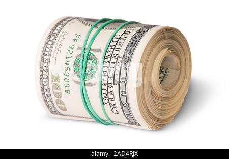 Roll Of One Hundred Dollar Bills Lying Horizontally Stock Photo