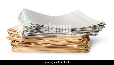 In front stack of old yellowed sheets of school notebooks Stock Photo