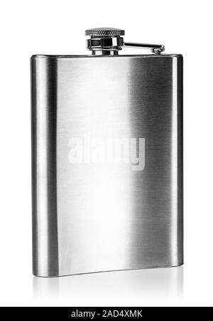 Stainless steel hip flask rear view Stock Photo