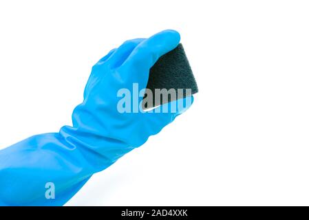 Hand holding cleaning Sponge isolated on white Background Stock Photo