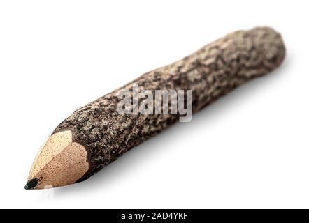 Unusual pencil in the form of logs Stock Photo