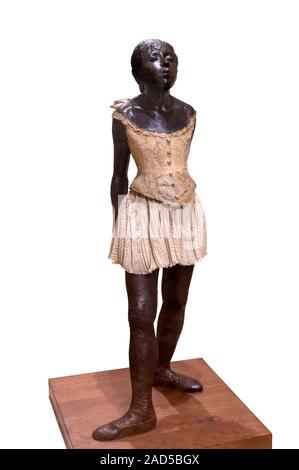 Degas bronze sculpture . “Little Dancer Aged Fourteen ( La Petite Danseuse de Quatorze Ans)” by Edgar Degas (1834-1917), Airandor-Valsuani cast in 1998 from a wax original of 1878-81. Stock Photo