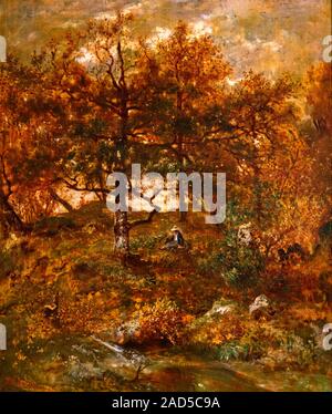 Autumn at St. Jean de Paris, Forest of Fontainebleau by Theodore Rousseau (1812-1867), oil on canvas, 1846 Stock Photo