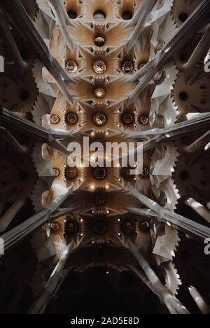 Ceiling of the Sagrada Familia church design by the architect Gaudi Stock Photo