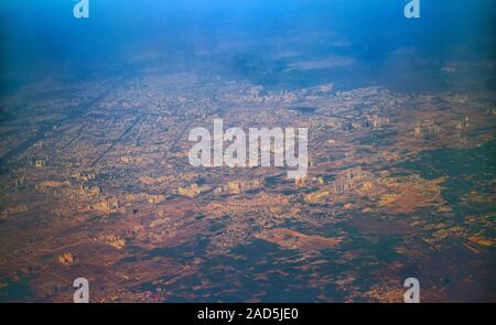 Indian air travel. Regulary fields in valley of foothills of Himalayas Stock Photo