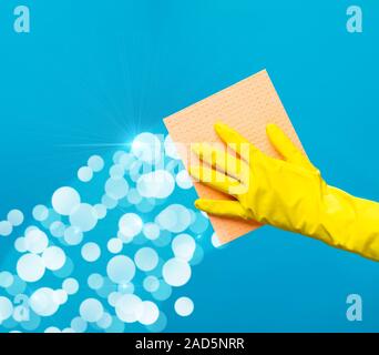 Man wiping window with rag Stock Photo